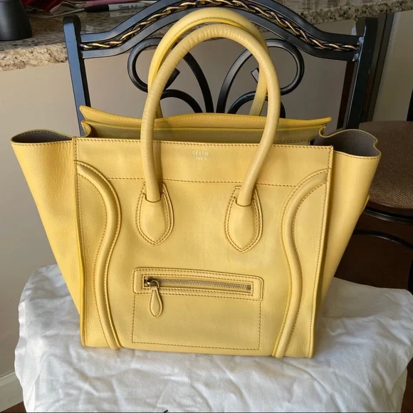 Celine mini luggage tote in smooth leather light yellow - Picture 6 of 15